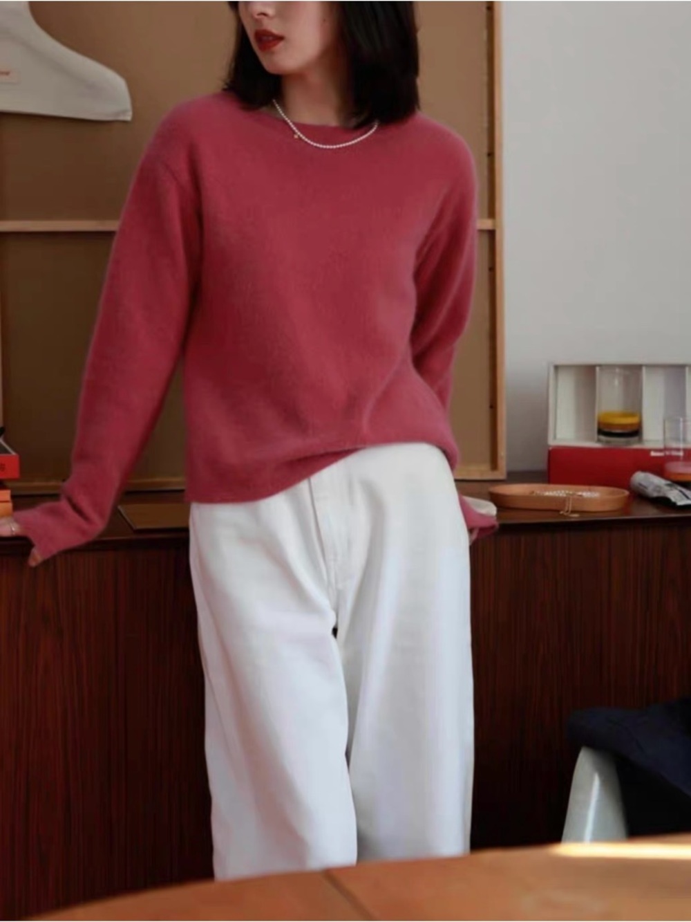 Women's Crewneck Knit Sweater in Dusty Rose